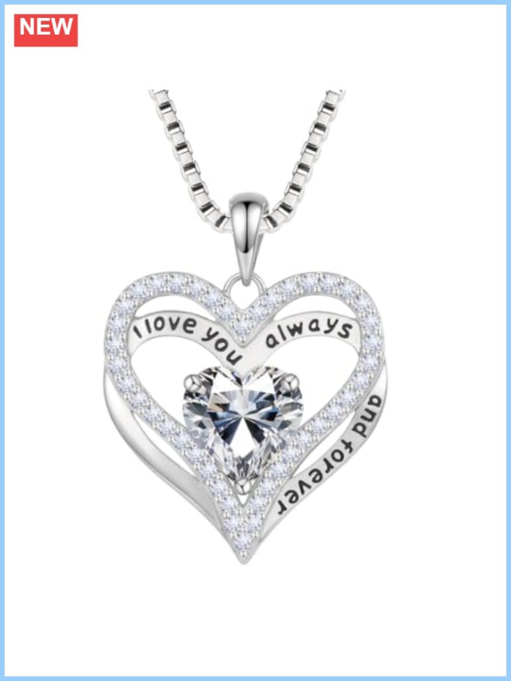 Moissanite Double Heart Pendant Necklace Sterling Silver 18K White Gold Plated